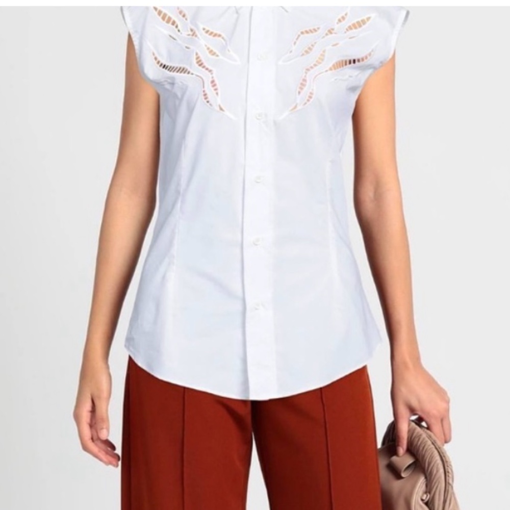 Just Cavalli Embroidered Laser-Cut Button-Down Shirt White Size 38/US 4 NWT